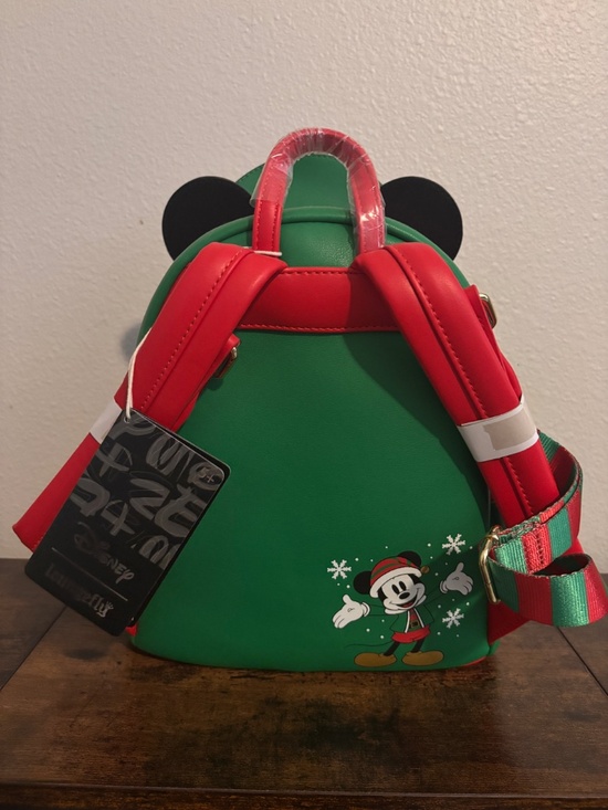 Loungefly Disney Mickey Mouse Elf Holiday Christmas Santa Red Green Backpack main image 4